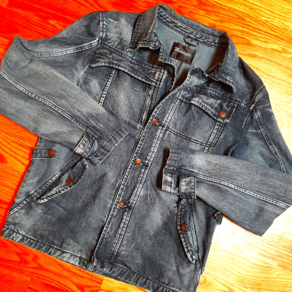 Distressed Denim Jacket: Large